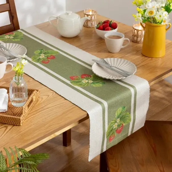 Table Runner Strawberry Design - Sage, Polyester image