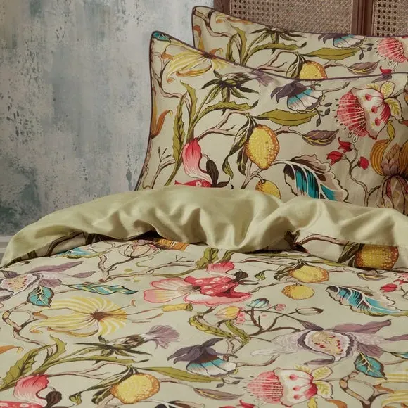Floral Duvet Cover Set - Beige, Cotton Sateen