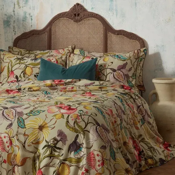 Floral Duvet Cover Set - Beige, Cotton Sateen