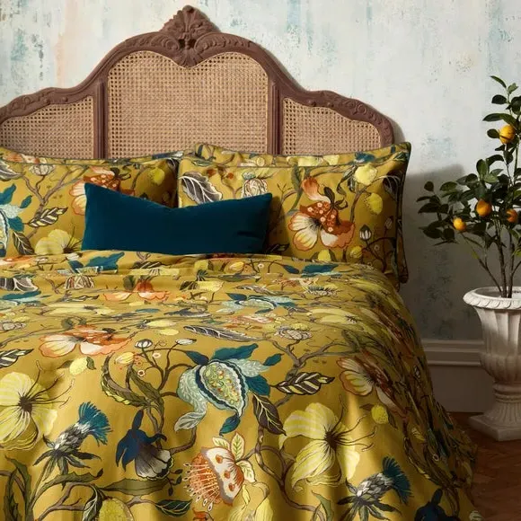 Floral Duvet Cover Set - Ochre, Cotton Sateen