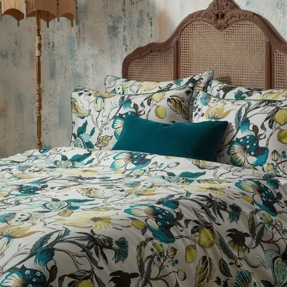Floral Duvet Cover Set - Teal, Cotton Sateen