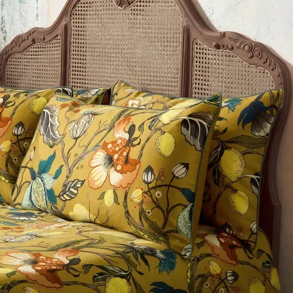 Floral Pillowcase Pair - Ochre, Cotton Sateen image