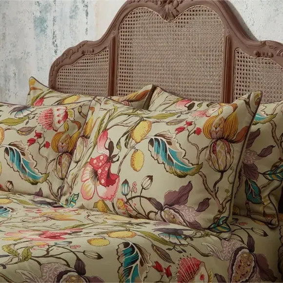 Pillowcase Pair Floral Print - Beige, Cotton image