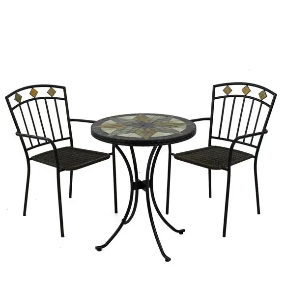 60cm Bistro Table Set with 2 Chairs - Natural Stone image