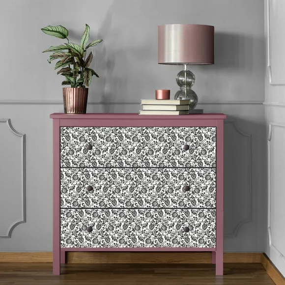 Damask Sticky Back Plastic - Black/White