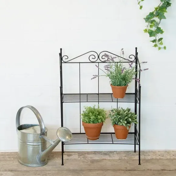 2-Tier Folding Plant Stand - Black, Metal image