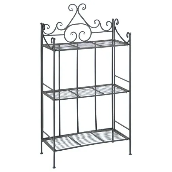 3-Tier Plant Stand with Scroll Design - Black Metal