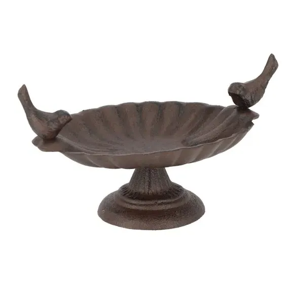 Bird Bath with 2 Birds - Brown, Cast Iron