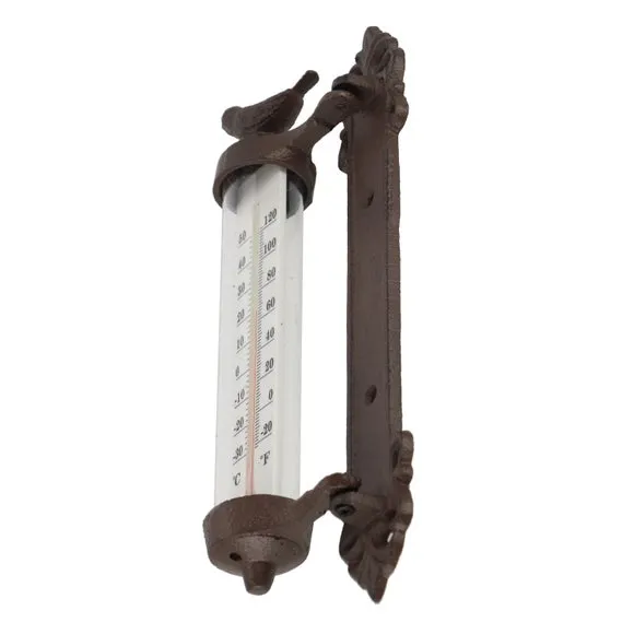 Bird Wall Thermometer with Gift Box - Brown, Cast Iron