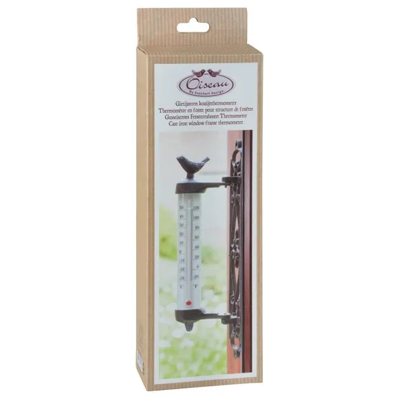 Bird Wall Thermometer with Gift Box - Brown, Cast Iron