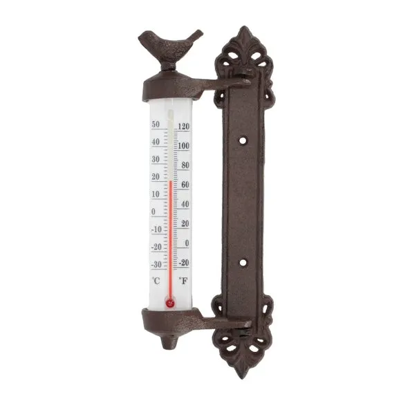 Bird Wall Thermometer with Gift Box - Brown, Cast Iron image