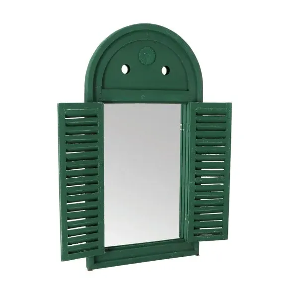 Louvre Wall Mirror with Shutters - Green