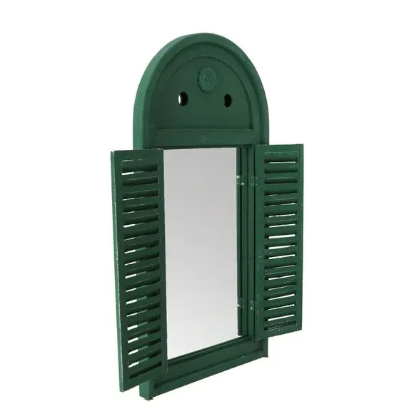 Louvre Wall Mirror with Shutters - Green