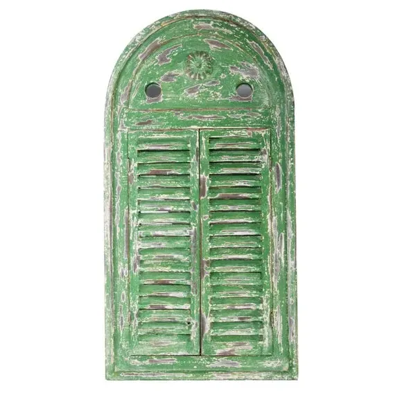 Louvre Wall Mirror with Shutters - Green