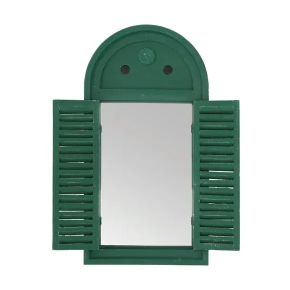 Louvre Wall Mirror with Shutters - Green