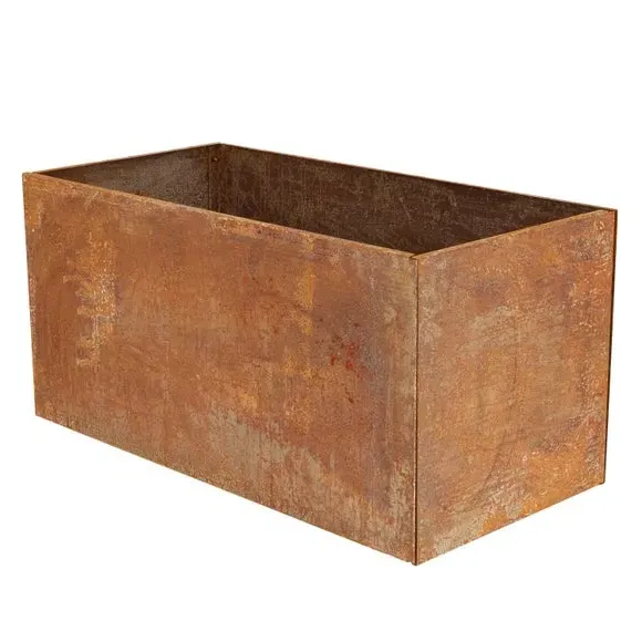 Low Rectangular Planter - Brown, Corten Steel