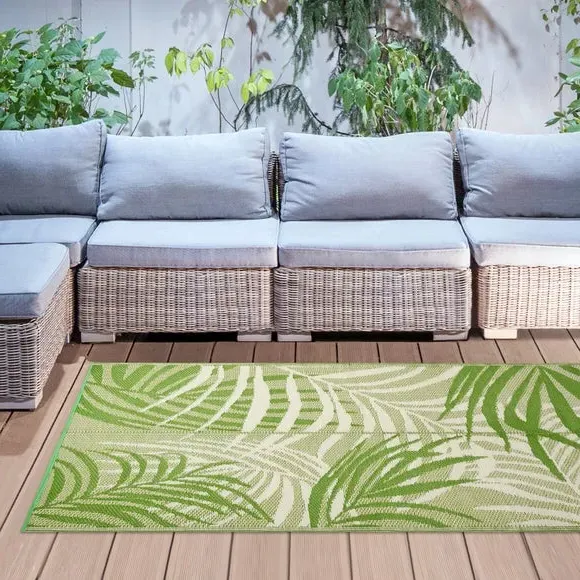 Outdoor Rug Reversible - Green, Tropical Leaf image