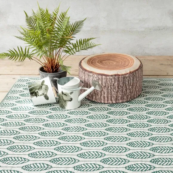 Outdoor Rug with Leaf Print - Green, Plastic image