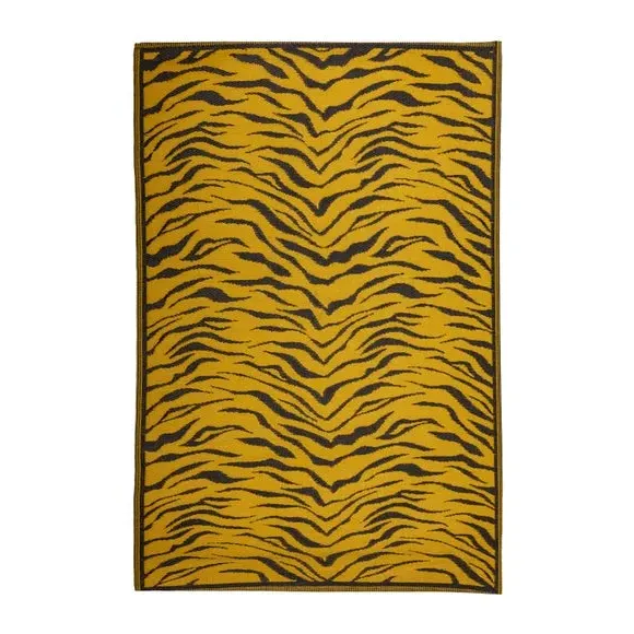 Outdoor Rug with Tiger Print - Brown, Plastic
