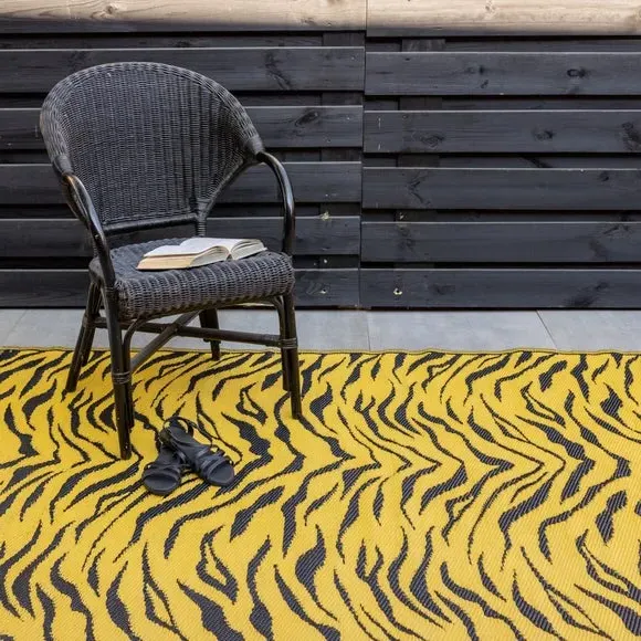 Outdoor Rug with Tiger Print - Brown, Plastic