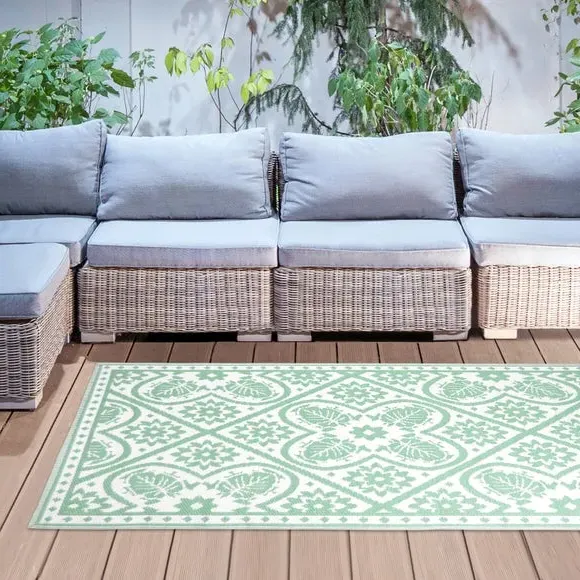 Outdoor Rug with Tiles Pattern - Green