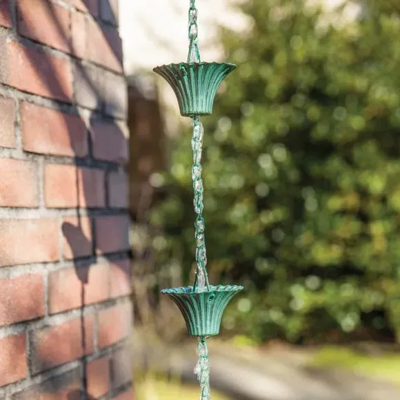 Rain Chain with Verdigris Finish - Green, Iron