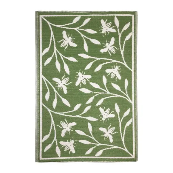 Rectangular Outdoor Rug Bee Print - Green