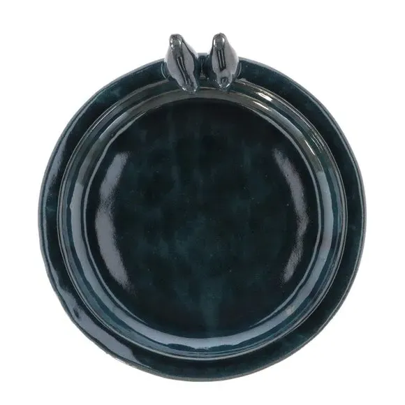 Round Bird Bath - Blue, Ceramic