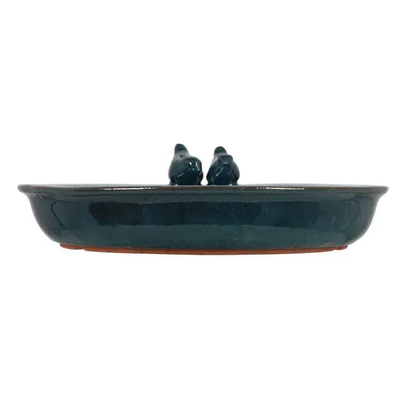 Round Bird Bath - Blue, Ceramic