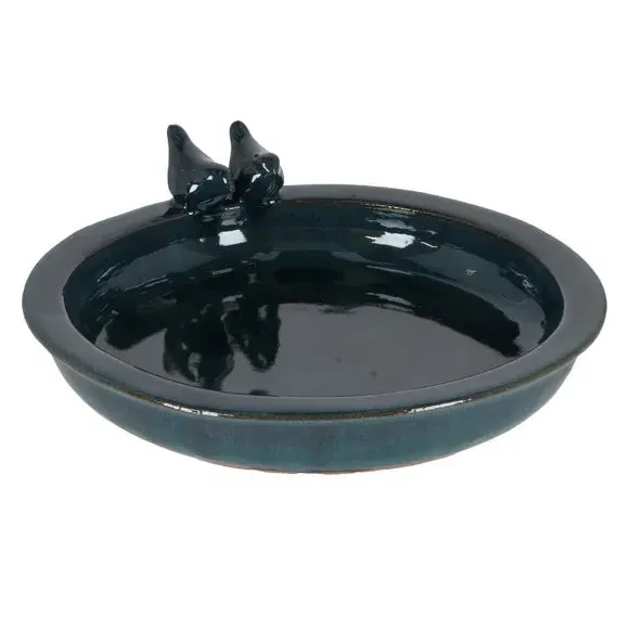 Round Bird Bath - Blue, Ceramic