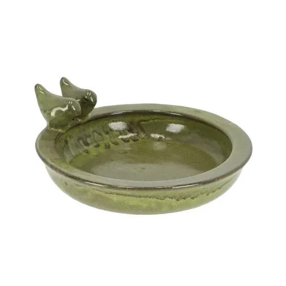 Round Bird Bath - Green, Ceramic image