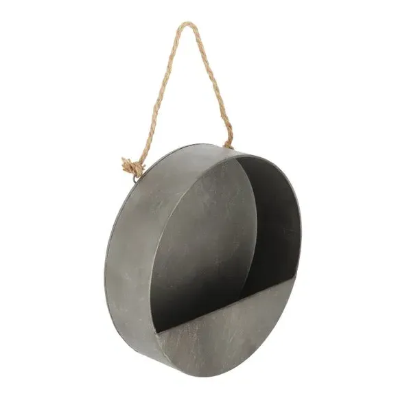 Round Wall Planter - Grey, Zinc
