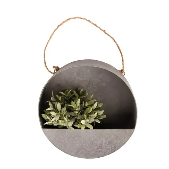 Round Wall Planter - Grey, Zinc