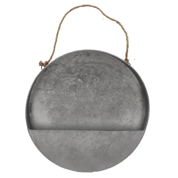 Round Wall Planter - Grey, Zinc