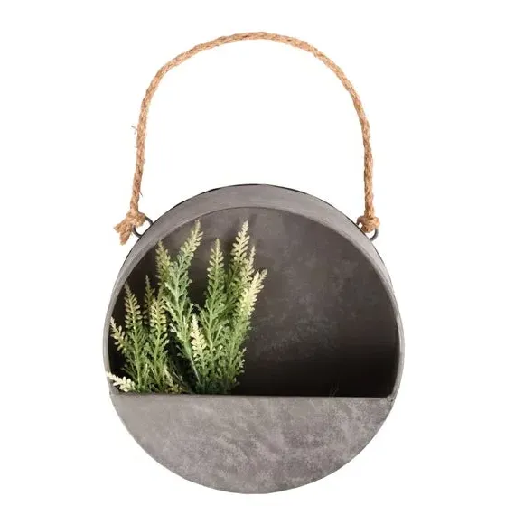 Round Wall Planter - Grey, Zinc image