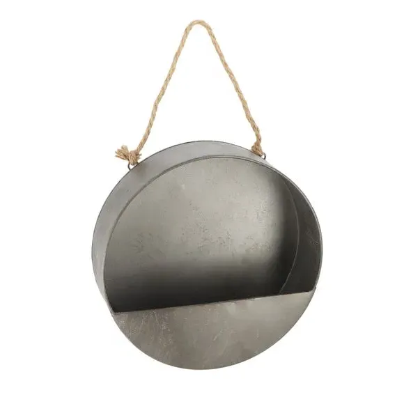 Round Wall Planter - Grey, Zinc