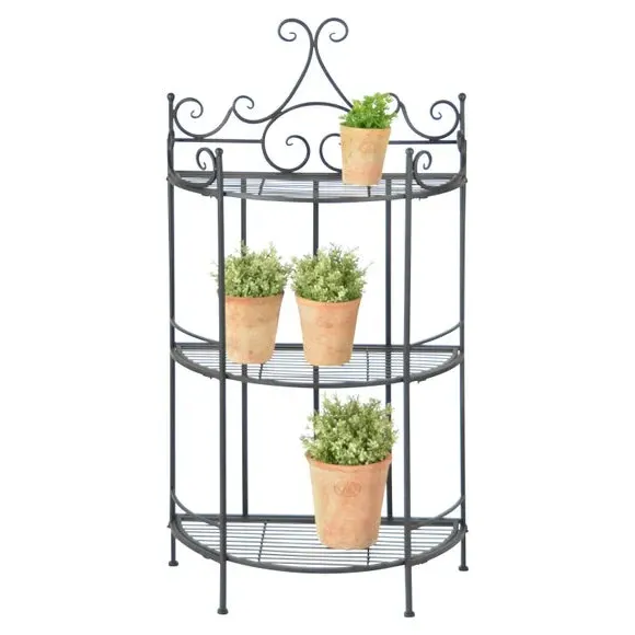 Semi Circle Plant Stand with 3 Shelves - Black