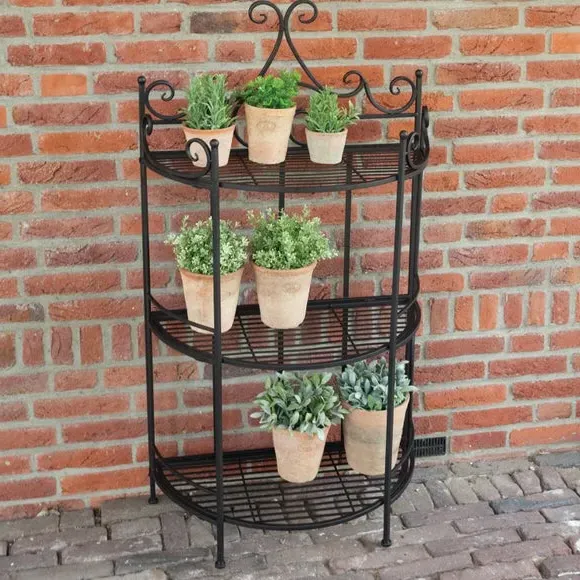 Semi Circle Plant Stand with 3 Shelves - Black image