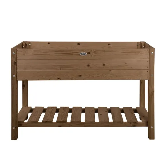 Slatted Raised Garden Bed with Shelf - Brown, Wood