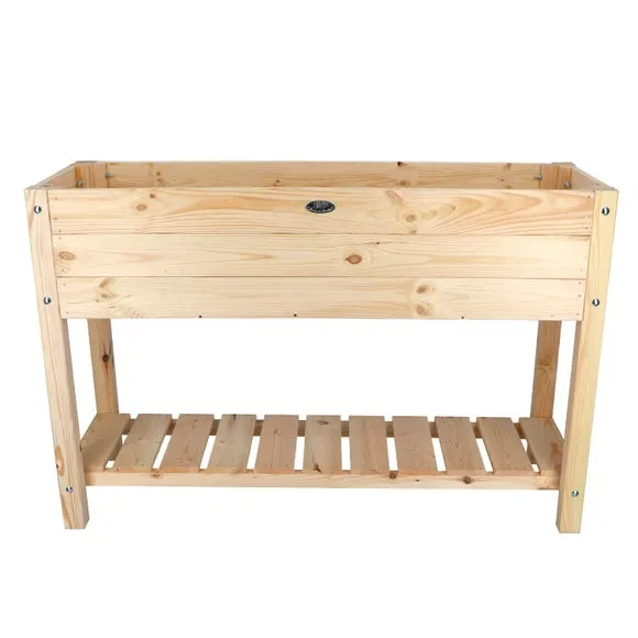 Slatted Raised Garden Bed with Shelf - Natural Wood