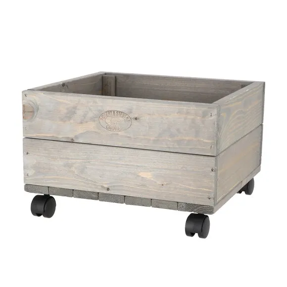 Small Wooden Planter on Wheels - Green