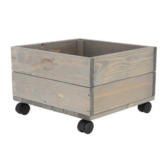 Small Wooden Planter on Wheels - Green