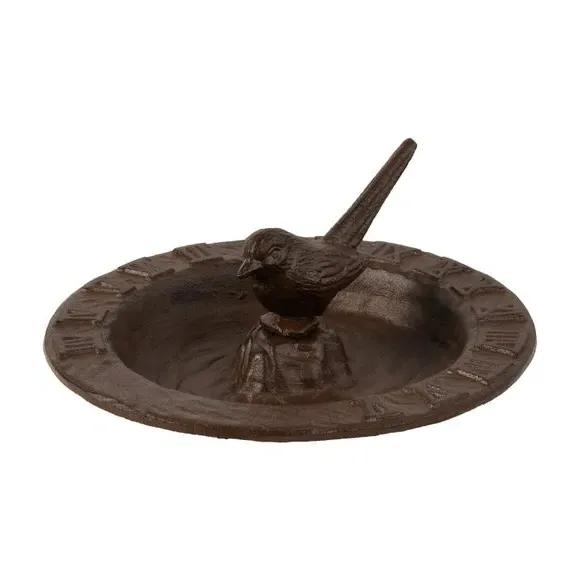 Sundial with Bird Bath - Brown, Cast Iron image