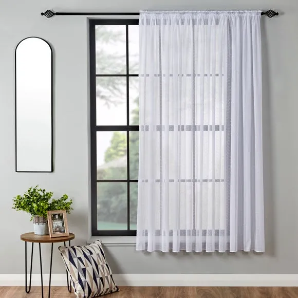Slub Voile Curtain Fabric - White, Polyester