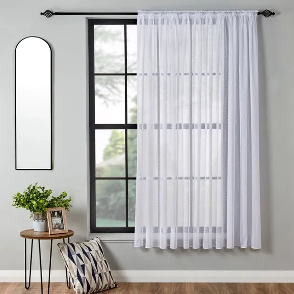 Slub Voile Curtain Fabric - White, Polyester
