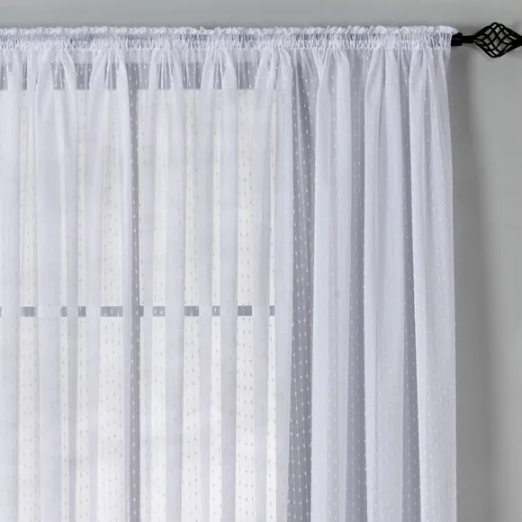 Slub Voile Curtain Fabric - White, Polyester
