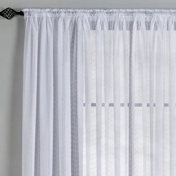 Slub Voile Curtain Fabric - White, Polyester