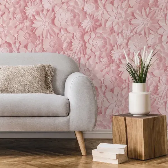 3D Floral Wallpaper - Pink
