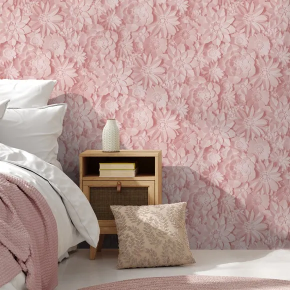 3D Floral Wallpaper - Pink image