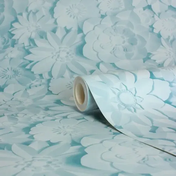 3D Floral Wallpaper - Teal